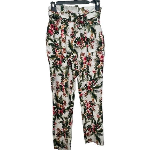 Floral High-Waisted Pants with Belt - Picture 1 of 3